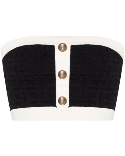 Elisabetta Franchi Top tipo bandeau con monograma - Negro