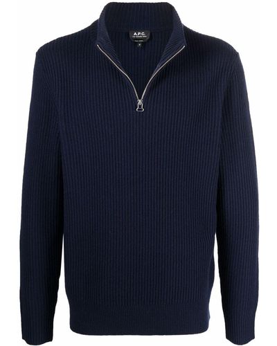 A.P.C. Ribbed-knit Wool Sweater - Blue