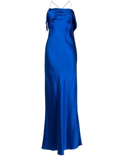 Michelle Mason Bias-cut Cowl Neck Gown - Blue