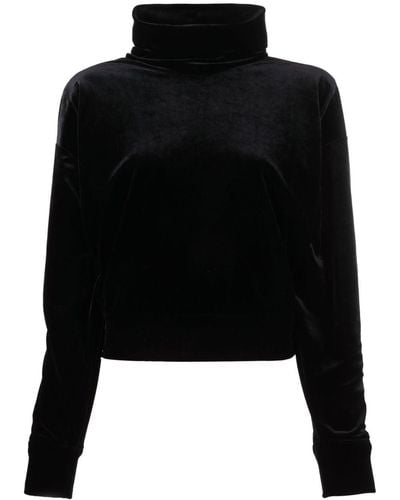 Saint Laurent Funnel-neck Velvet Top - Black