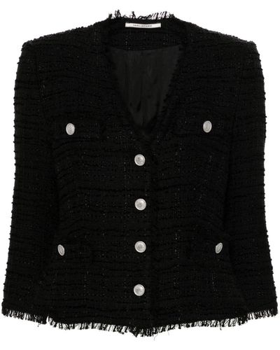 Tagliatore V-neck Tweed Jacket - Black