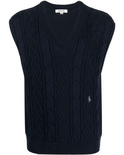 Sporty & Rich Embroidered-logo Cable-knit Vest - Blue