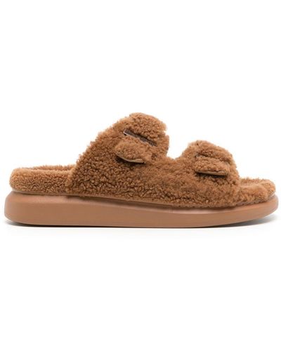 Alexander McQueen Fleece-texture Buckle-fastening Sandals - Brown