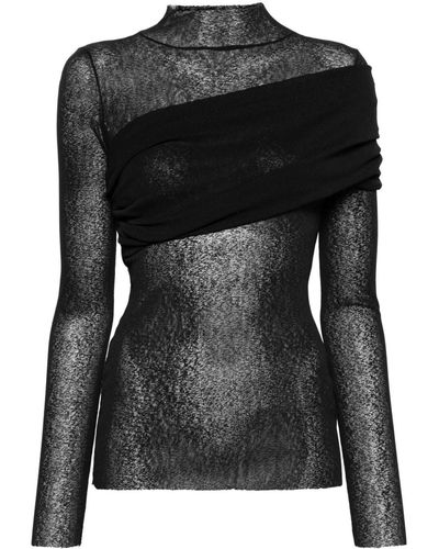Atu Body Couture X Rue Ra Pleat-detail Semi-sheer Top - Black
