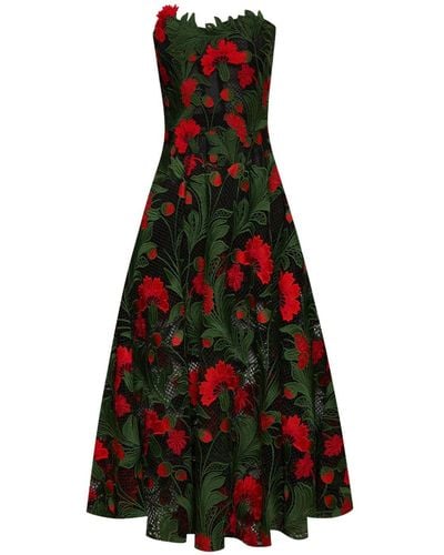 Oscar de la Renta Carnation-guipure Strapless Midi Dress - Red