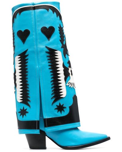 Filles A Papa Texas Leather Knee-high Boots - Blue