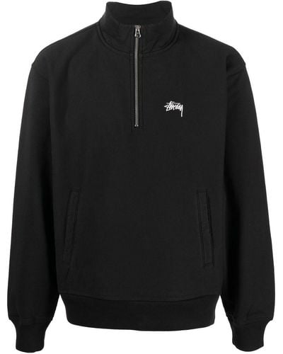 Stussy Logo-print Quarter-zip Sweater - Black
