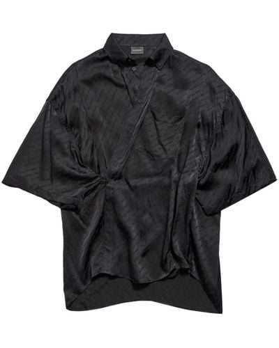 Balenciaga All-over-logo Wrap Blouse - Black