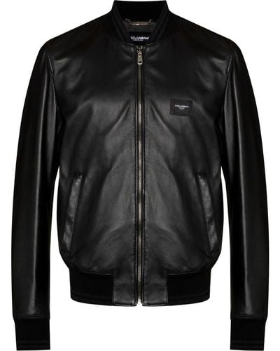 Dolce & Gabbana Zip-up Leather Bomber Jacket - Black