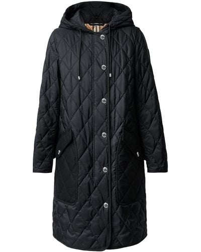 Burberry Diamond-quilted Mid-length Coat - Black