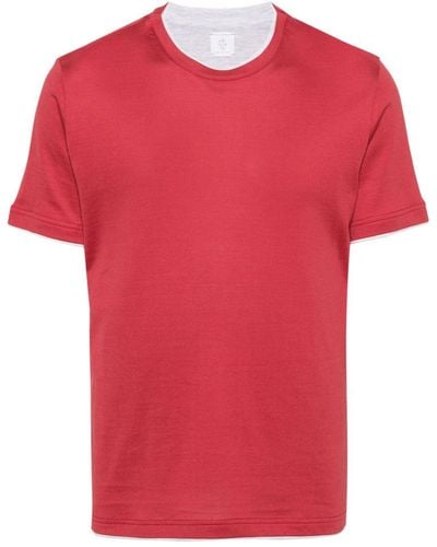 Eleventy Contrasting-trim Cotton T-shirt - Red