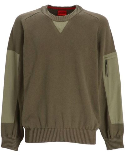HUGO Colour-block Round-neck Sweater - Green
