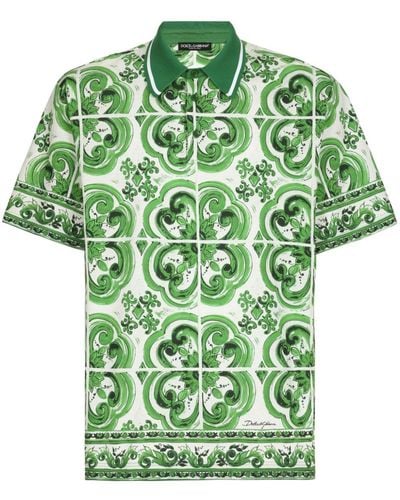 Dolce & Gabbana Majolica-print Cotton Polo Shirt - Green