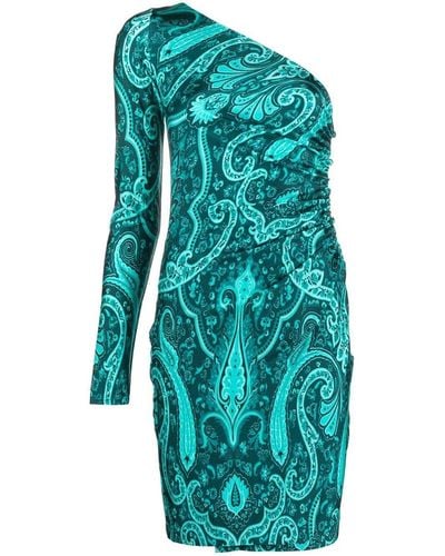 Etro Paisley-print One-shoulder Dress - Blue