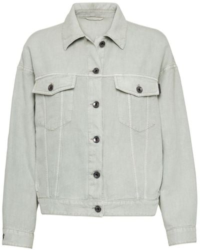 Brunello Cucinelli Sobrecamisa vaquera con detalle Monili - Gris