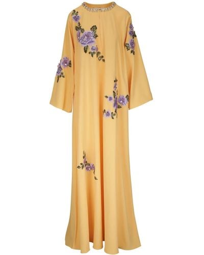 Carolina Herrera Floral-appliqué Crystal-trim Maxi Dress - Yellow