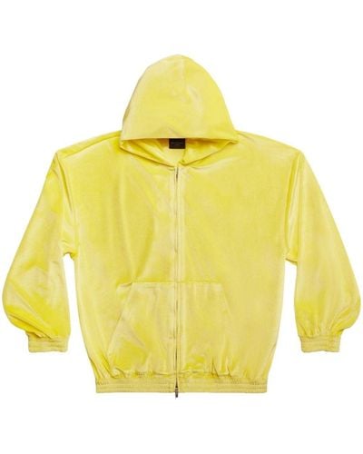 Balenciaga Velvet-effect Zip-up Hoodie - Yellow