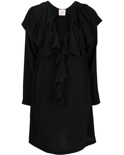 Alysi Long-sleeve Silk Shift Dress - Black