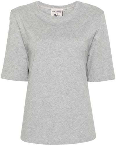 Semicouture Pleat-detailed Cotton T-shirt - Grey