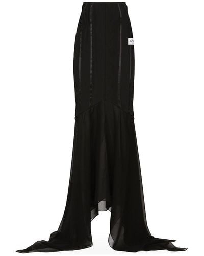 Dolce & Gabbana Falda larga con volante de corte sirena en seda - Negro