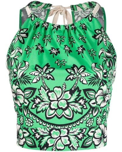 RED Valentino Floral-print Cropped Top - Green