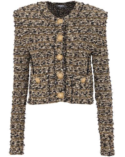 Balmain Cropped-Jacke aus Tweed - Schwarz