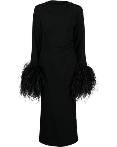 Rachel Gilbert Reina Feather-detail Midi Dress - Black