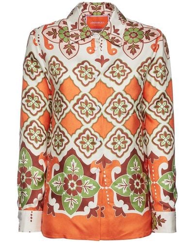 La DoubleJ Patterned-print Silk Shirt - Orange