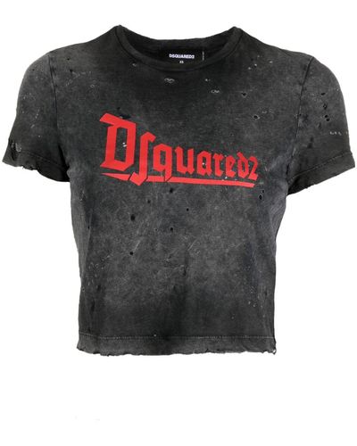 DSquared² コットンジャージークロップドtシャツ - ブラック
