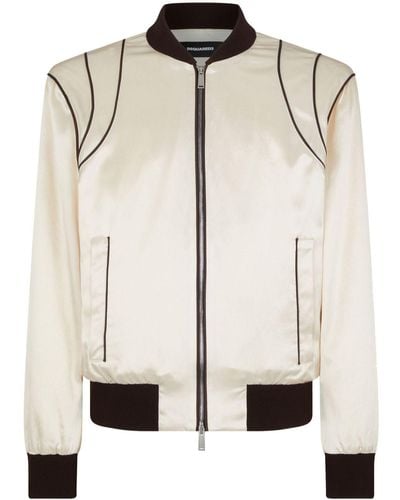 DSquared² Piped-trim Satin Bomber Jacket - Natural