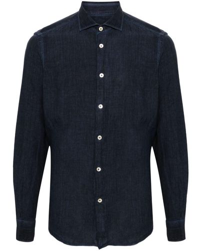 Eleventy Mélange Poplin Linen Shirt - Blue