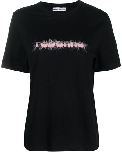 Rabanne T-shirt à logo strassé - Noir