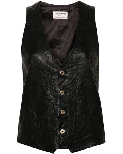 Zadig & Voltaire Emile Crinkled Leather Waistcoat - Black