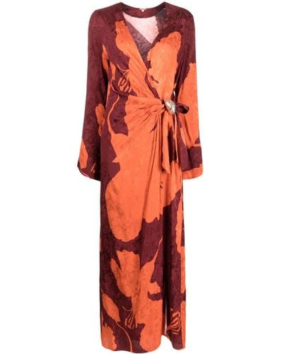 Johanna Ortiz Patterned-jacquard Wrap Maxi Dress - Orange