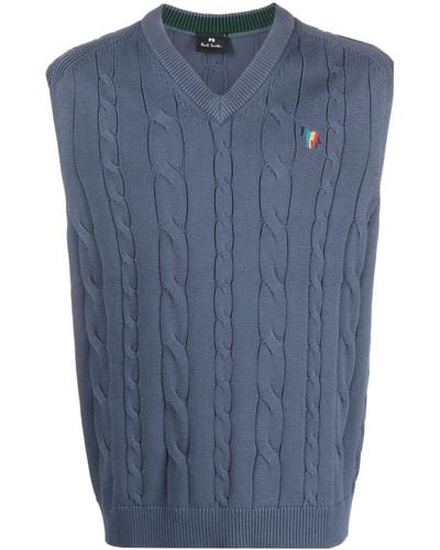 PS by Paul Smith Logo-embroidered Cable-knit Vest - Blue