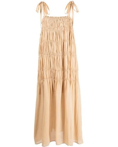 By Malene Birger Smocked-effect Cotton Midi Dress - Natural