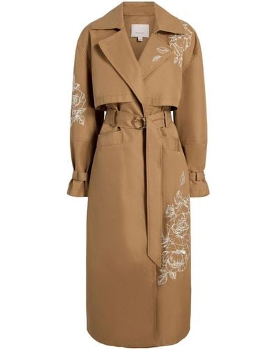 Cinq À Sept Astrid Floral-embroidered Trench Coat - Natural