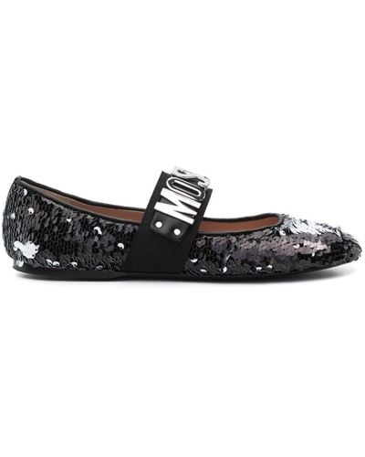 Moschino Sequinned Leather Ballerina Shoes - Black