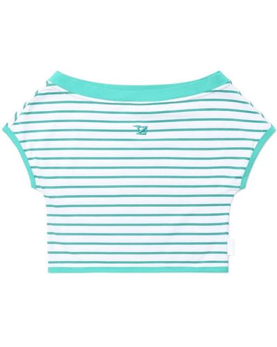 Izzue Striped Off-shoulder T-shirt - Blue