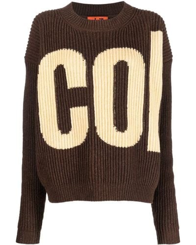 Colville Ribbed Intarsia-knit Logo Jumper - Brown