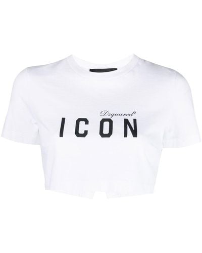 DSquared² Cropped-T-Shirt mit Logo-Print - Weiß