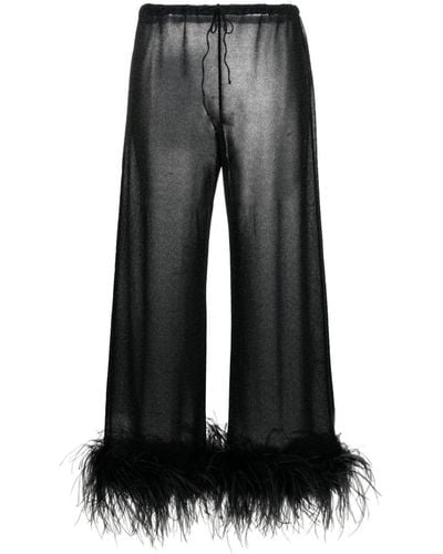 Oséree Plumage Feather-trim Lurex Pants - Black