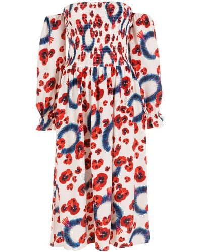 Isolda Iman Floral Print Off Shoulder Dress - White