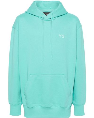 Y-3 Logo-print Jersey Hoodie - Blue