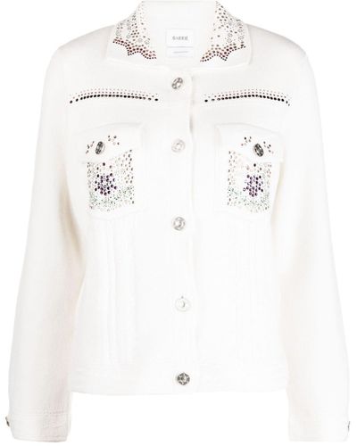 Barrie Jeansjacke mit Kristallverzierung - Weiß