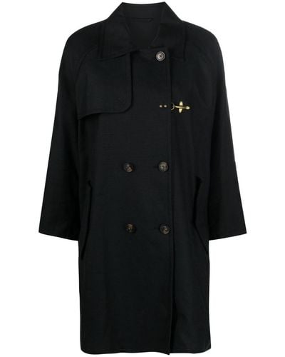 Fay Double-breasted Cotton-linen Blend Trench Coat - Black