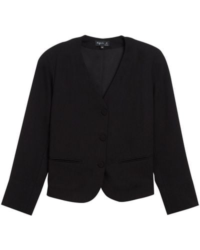 agnès b. Collarless Button-up Jacket - Black