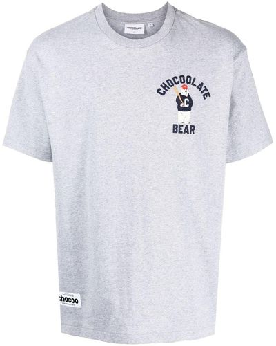 Chocoolate Bear Embroidered Cotton T-shirt - White