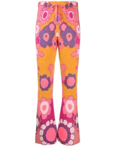 ERL Floral-print Drawstring Flared Trousers - Pink