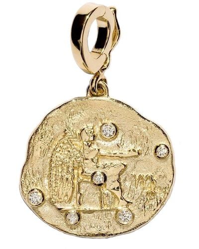 Azlee 18kt Yellow Gold Small Virgo Diamond Coin Pendant - Metallic